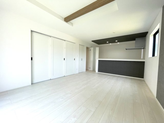 岡山市中区海吉　戸建の居間・リビング|建具は白を基調としました。