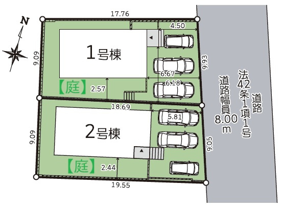【新築戸建】札幌市手稲区富丘2条5丁目2棟の区画図