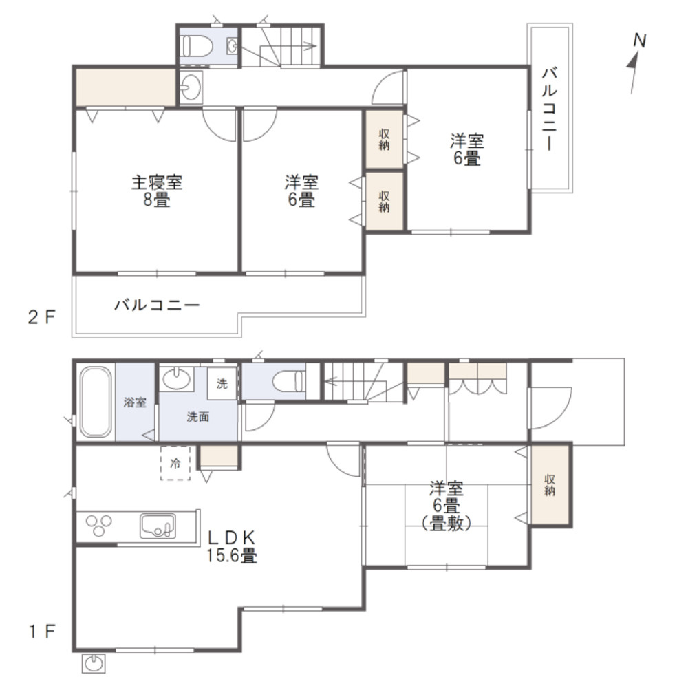 岡山市中区福泊　戸建の間取り|南面3室で日当り良好です。
