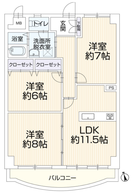 『八王子市マンション』クレール・ボア【仲介手数料無料】　八王子市松木3-8の間取り|～仲介手数料無料☆八王子ひなた不動産～クレール・ボア