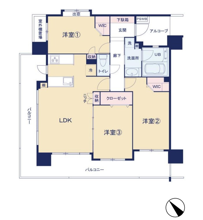 グローベルガーデン豊田ディーセントスクエアの間取り|～南西向き3LDK　三方角住戸につき陽当たり・風通しも良好です～