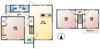 【間取り】 | 岐阜市古市場！再生住宅！水回りすべて新品交換！敷地広々108坪！お車5台以上可能！ | 岐阜市古市場！再生住宅！水回りすべて新品交換！敷地広々108坪！お車5台以上可能！