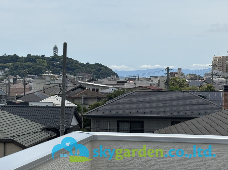 鎌倉市腰越５丁目　新築戸建　の展望|ルーフバルコニーから江ノ島、海が見えます
