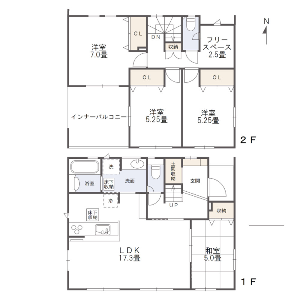 岡山市中区国府市場　戸建ての間取り|インナーバルコニー付の間取です。