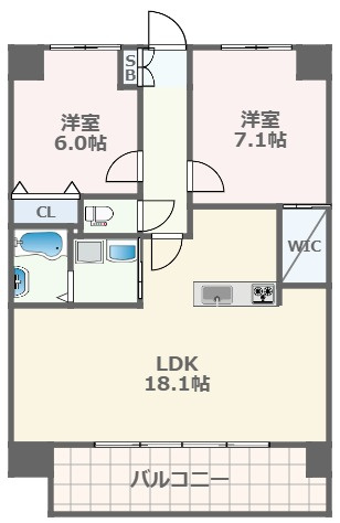 熊本市中央区本荘町の賃貸マンションの間取り