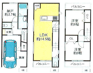 尼崎市稲葉荘　新築戸建の間取り