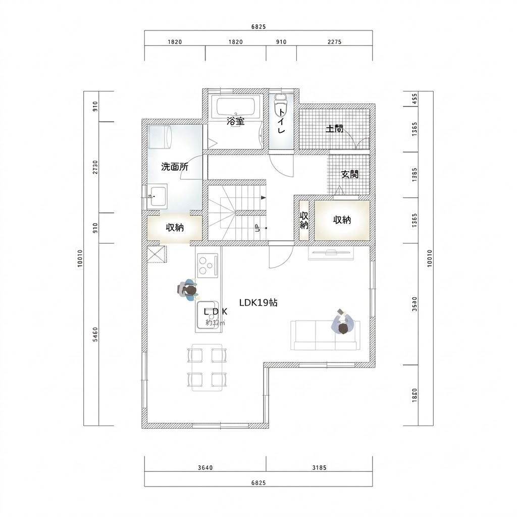 長岡京市柴の里の参考プラン|建物参考プラン（1階：約56.52㎡）
