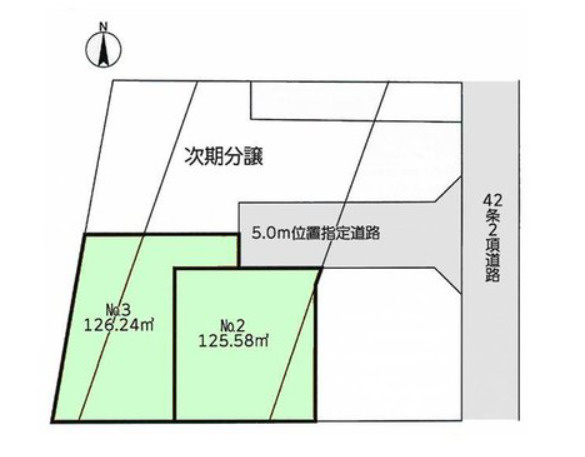 瀬谷区阿久和東4丁目土地【2区画販売/更地/建築条件なし/土地125㎡以上】の区画図