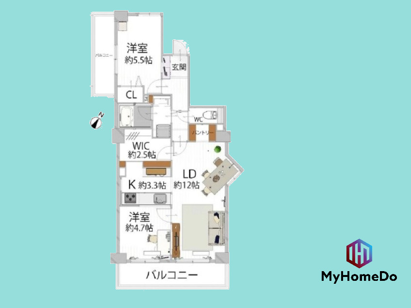 グリーンハイツ外堀通りの間取り|LDKを中心に各居室へアクセスしやすく、毎日の暮らしに便利な間取りです。