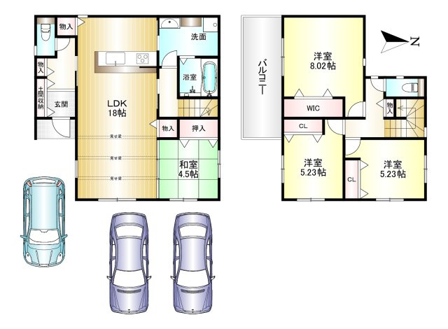 橿原市豊田町 ４号地の間取り|4LDK　土地面積：144.69㎡　建物面積：105.16㎡　駐車スペース3台