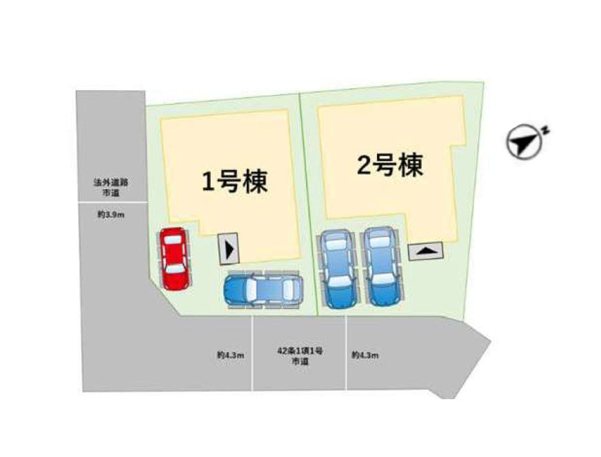 福岡市南区屋形原2丁目第4-2棟（1号棟）の区画図|配置図（1号棟）