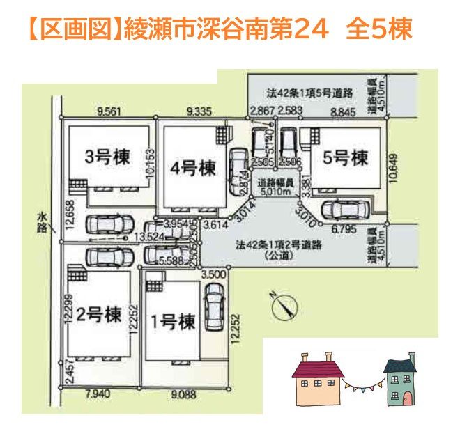 綾瀬市深谷南第24　全5棟　5号棟の区画図|お家選びでマストとなるカースペース２台確保した新築戸建住宅が販売スタートいたしました♪
不動産選びで何かお困りの点がございましたら、お気軽にお問い合わせ下さい。