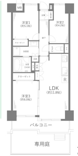 茅ヶ崎ガーデンハウスの間取り|南向き　３LDKです。