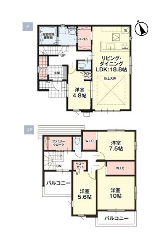 福津市若木台1丁目第6-1棟（1号棟）　の間取り|全居室収納付きで便利です。