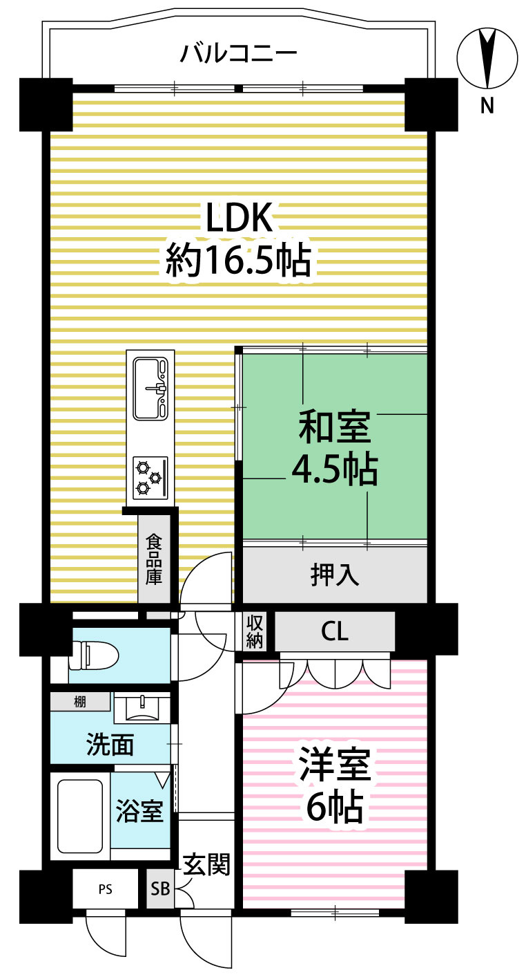 ◆２０２５年１２月リフォーム完了◆南向きバルコニー◆収納豊富◆向島ニュータウン２街区Ｂ棟の間取り