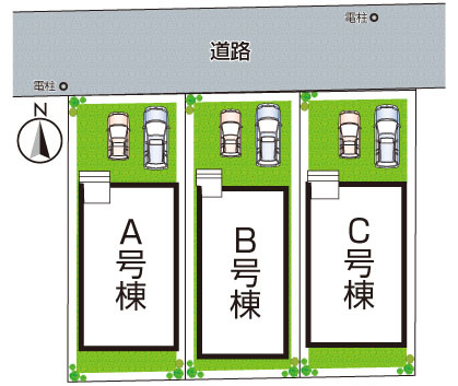 松原市小川　新築一戸建ての区画図|全3区画