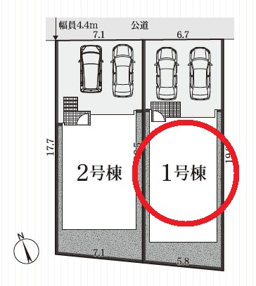岡崎市矢作町第3　新築分譲住宅　全2棟　1号棟の区画図