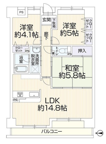 【間取り】 | サンメゾン若江岩田 | 室内全面リフォーム済み☆新規リフォーム：キッチン・給湯器・トイレ・建具新調他☆洗面台・ユニットバスは2022年5月に新調交換済み☆バス追炊機能・浴室乾燥機完備☆瑕疵保険（国交省指定）保証付きです☆