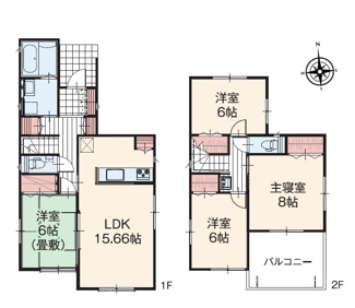 【間取り】 | いろどりアイタウン栃木市平柳町3丁目22-P2　2号棟 | 南向きで明るい室内が特徴