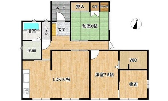 【間取り】 | 亀崎1丁目戸建て | ☆価値の高い平屋戸建て♪
※２ＬＤＫ＋Ｓ書斎、ＷＩＣ
令和６年（2024年）９月築の超築浅！
車２台が並列駐車♪
２００㎡超の広い敷地、お庭、物置つき！
全居室エアコン、カーテン、照明つき♪