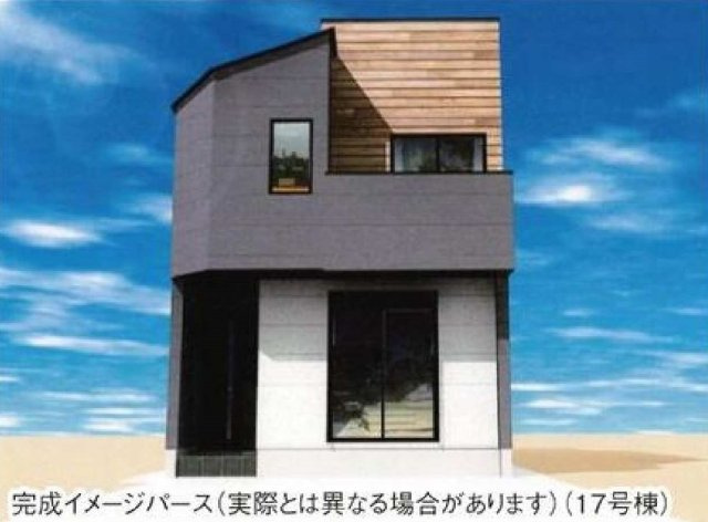 【横浜市神奈川区三ツ沢下町10-24全23棟新築戸建て】★仲介手数料無料★（三ツ沢小学校・松本中学校）の外観パース|木目調アクセントが映えるスタイリッシュな外観デザイン。洗練された都市型住宅らしい佇まいが魅力です。市営地下鉄ブルーライン「三ツ沢下町」駅徒歩4分の利便性と快適な住環境を兼ね備えています。