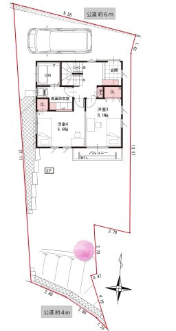 【横浜市神奈川区松見町1丁目30-73新築戸建て】★仲介手数料無料★（西寺尾小学校・錦台中学校）の間取り|敷地面積158㎡超のゆとりある敷地を確保。全室南向き・二面採光設計により陽当たりと通風に恵まれています。カースペース付きで、公道約6m・約4mに面した開放感のある立地も魅力です。
