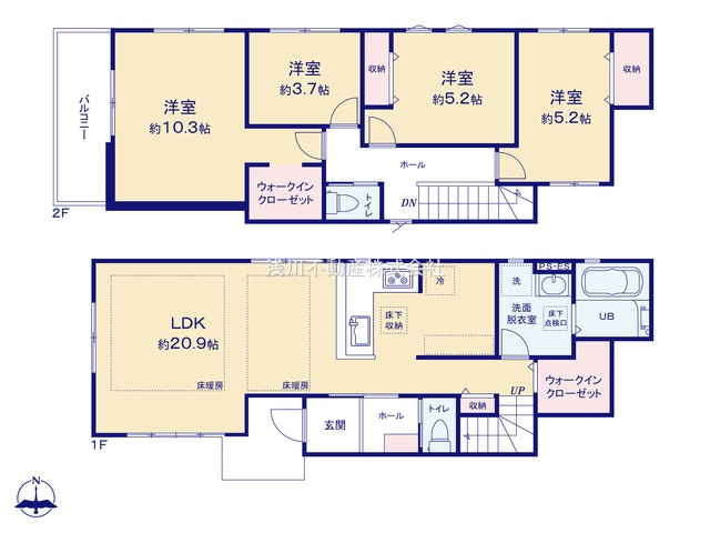八王子市　東浅川町　新築一戸建て　６期の間取り|～西向き4LDK　開放感のあるワンフロアリビングの間取り～