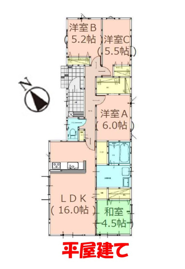 【間取り】 | 福岡市南区大平寺2丁目5期・平屋　1号棟（全1棟）【仲介手数料無料・0円】 | 平日、土日祝日もお好きな日時にご見学可能です。お気軽にお問合せ下さい。