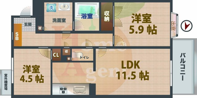 【間取り】 | フラット浜田山 | 2LDKのお部屋です。