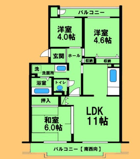 【間取り】 | コーポレート相模原富士見 | 間取り図：反転タイプ