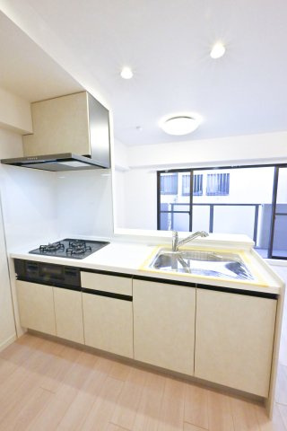 エンゼルハイム西新井大師のキッチン|エンゼルハイム西新井大師：人気の対面式システムキッチンは収納力もありキッチン用品もスッキリ収納可能です！