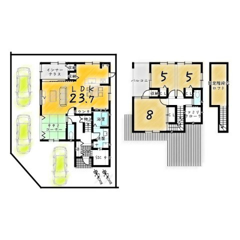 西七条西石ケ坪町の土地図＋建物プラン例|【新築参考プラン】
建物価格2650万円、建物面積112.59m2
※建築確認申請費用120万円・外構費用130万円・住宅省エネルギー性能証明書費用11万円別途要（全て税込）
※テラス費用別途要
