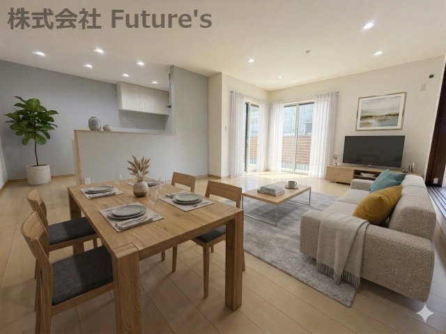 三郷市戸ケ崎5丁目　中古戸建の居間・リビング|現況の物件写真にCGによる画像処理を行っています。家具、家電、小物、カーテン等はイメージはCGです。
