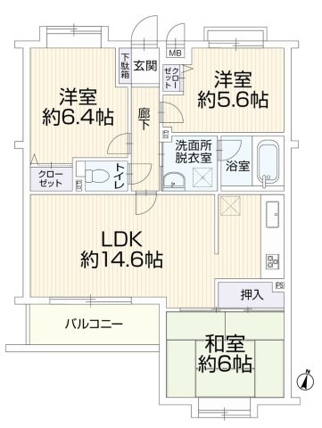 【間取り】 | ロイヤルステージ多摩センター | 3LDKは、リビングダイニングキッチンと3つの居室がある間取り。ファミリー層に非常に人気の高い間取りで、広々としたリビングで家族団らんを楽しみ、個室でプライベートな時間も確保できるのが大きな魅力です。