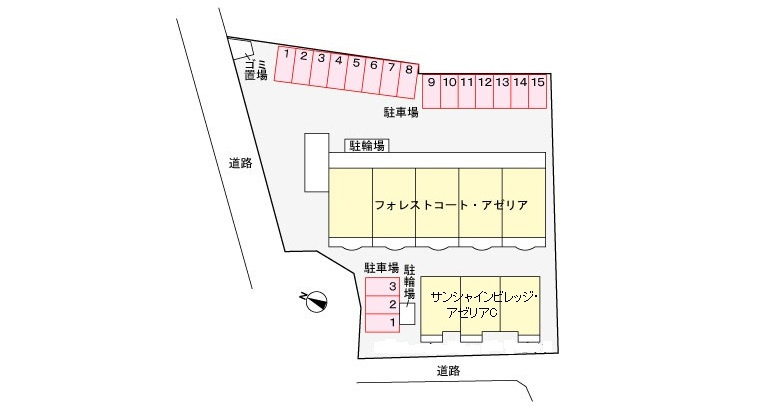サンシャインビレッジアゼリアＣの地図|駐車場