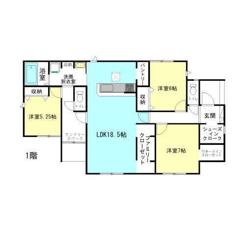 【間取り】 | グラファーレ渋川市金井ー② | 3LDK平屋住宅登場です！
ファミリークローゼットやランドリースペース完備の便利な設計！