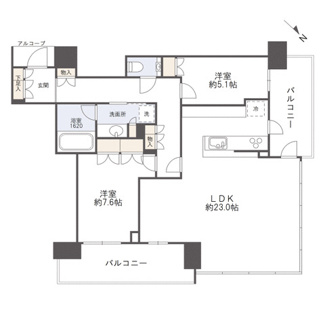 【間取り】 | ザ・パークハウス中之島タワー | 【間取り】約24階・2LDK！北向き角住戸につき、眺望・採光・通風の全てが良好☆