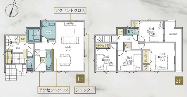 【横浜市神奈川区菅田町1004-10全2棟新築戸建て】★仲介手数料無料★（菅田の丘小学校・菅田中学校）の間取り|約20帖のLDKを備えた開放感ある4LDKです。全居室収納付きに加え、SICや豊富な収納スペースを確保。7.7帖の主寝室や南向きバルコニーなど、快適性にも配慮された間取りです。
