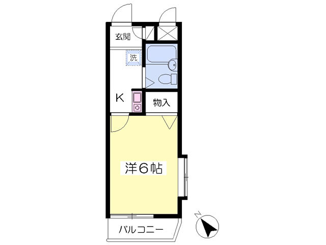 バルコニーのある１Kのお部屋です。