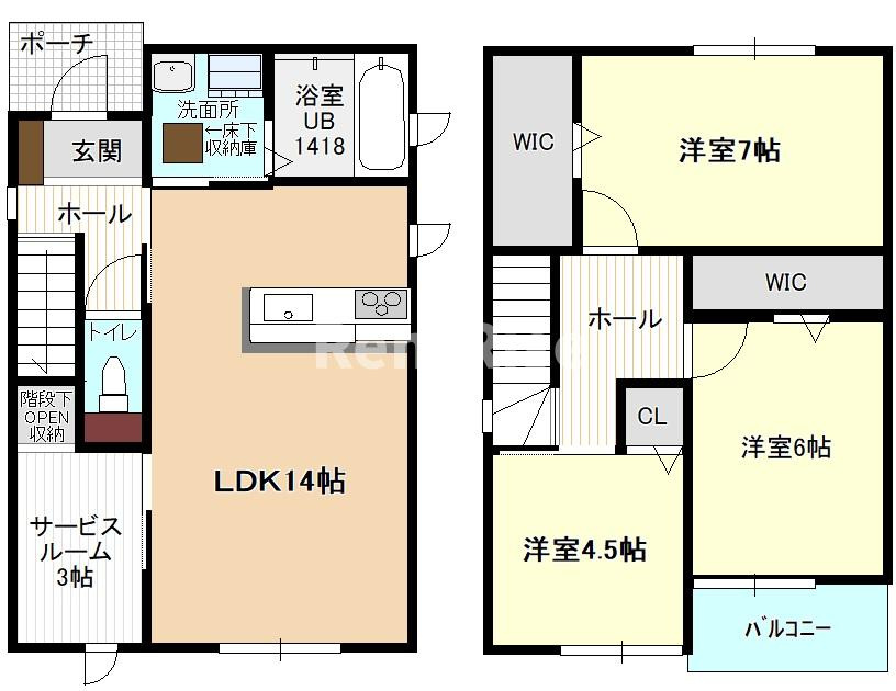 陸田栗林１－８－１０ＫＯＤＡＴＥＸⅤ-Ｄの間取り