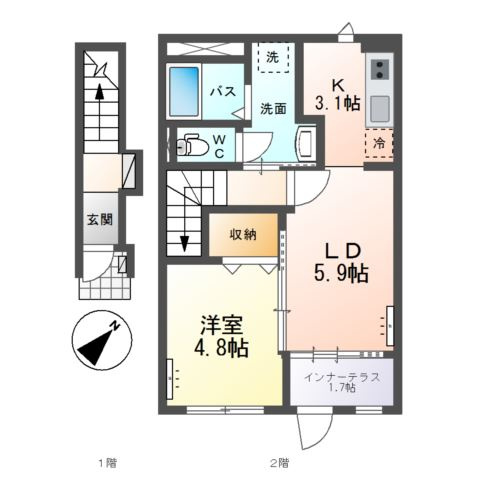 仮）那珂市菅谷字寄居新築アパートの間取り