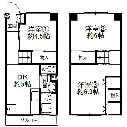 鶴甲コーポ33号棟の間取り