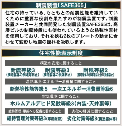 長野市三輪1丁目　新築一戸建てのその他|制振装置「SAFE365」採用