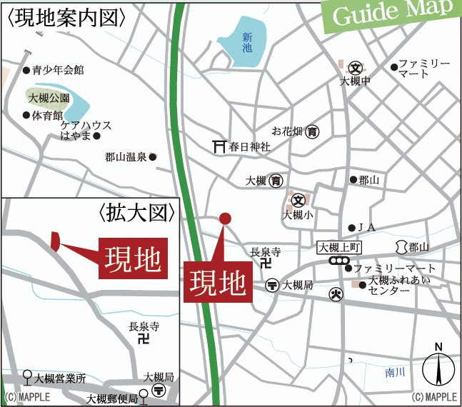 新築戸建・新築建売　郡山市大槻上柵　大槻小・大槻中の地図