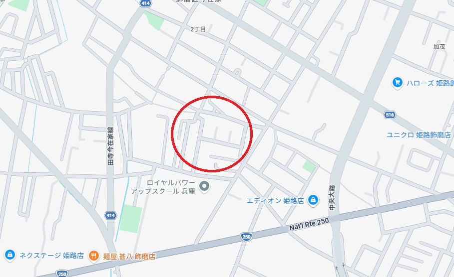 姫路市飾磨区今在家　　　山陽電鉄「西飾磨駅」徒歩9分の地図