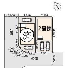 茅ヶ崎市高田４丁目　新築戸建　全２棟の区画図|対象2号棟