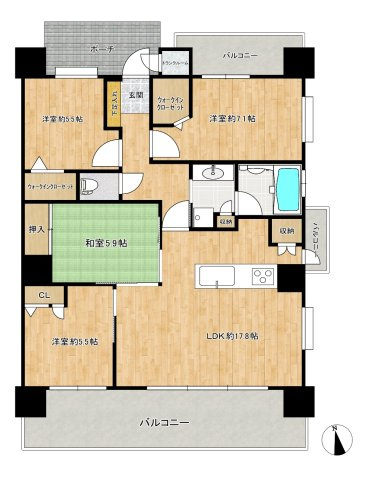 ブライト・サンリヤン諏訪の間取り|＼築16年・南東角部屋の3面バルコニー・93㎡超の4LDK／