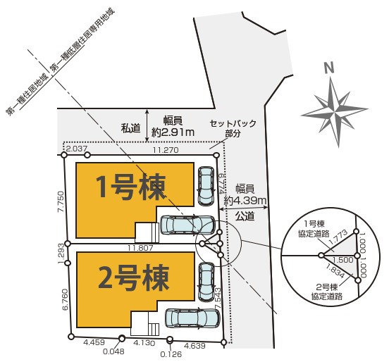 新築／富士見市上沢7期　全2棟の区画図|駐車スペースあり！（車種による）