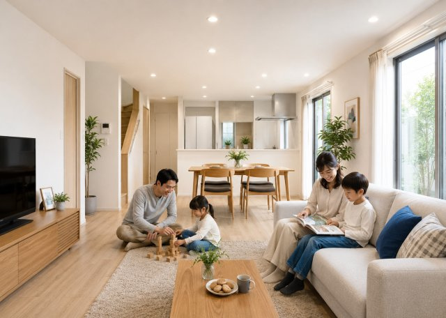足立区伊興4丁目新築戸建て【全1棟】の居間・リビング|※掲載画像はCGによるイメージ図です。実際の仕様・形状と異なる場合があります。