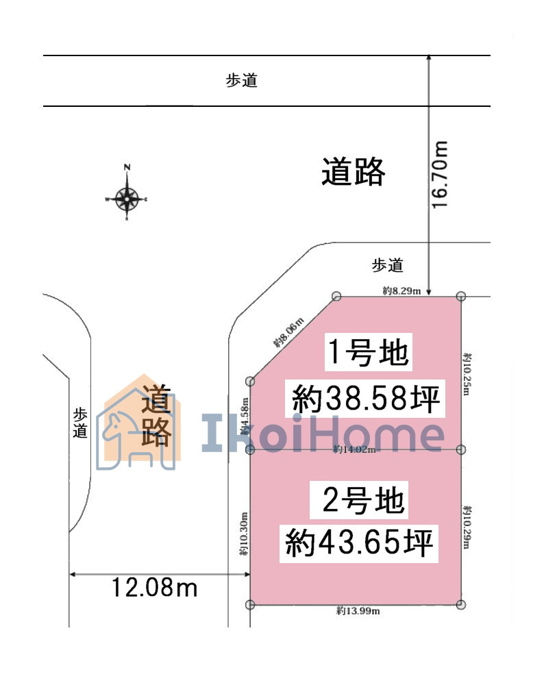 明石市大久保町高丘5丁目　全2区画　1号地　土地の土地図|●年中無休：当日予約可●1号地は敷地約38.58坪の角地です！期間限定の土地売りです！建物プランも有
